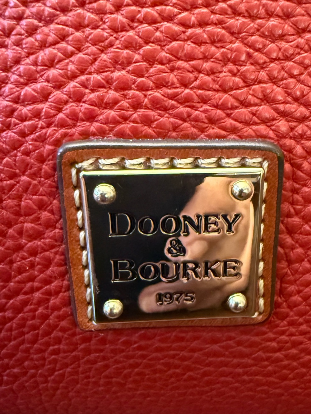 Dooney & Bourke Red Pebble Leather Satchel with Tan leather Braided Handles - Picture 5 of 15